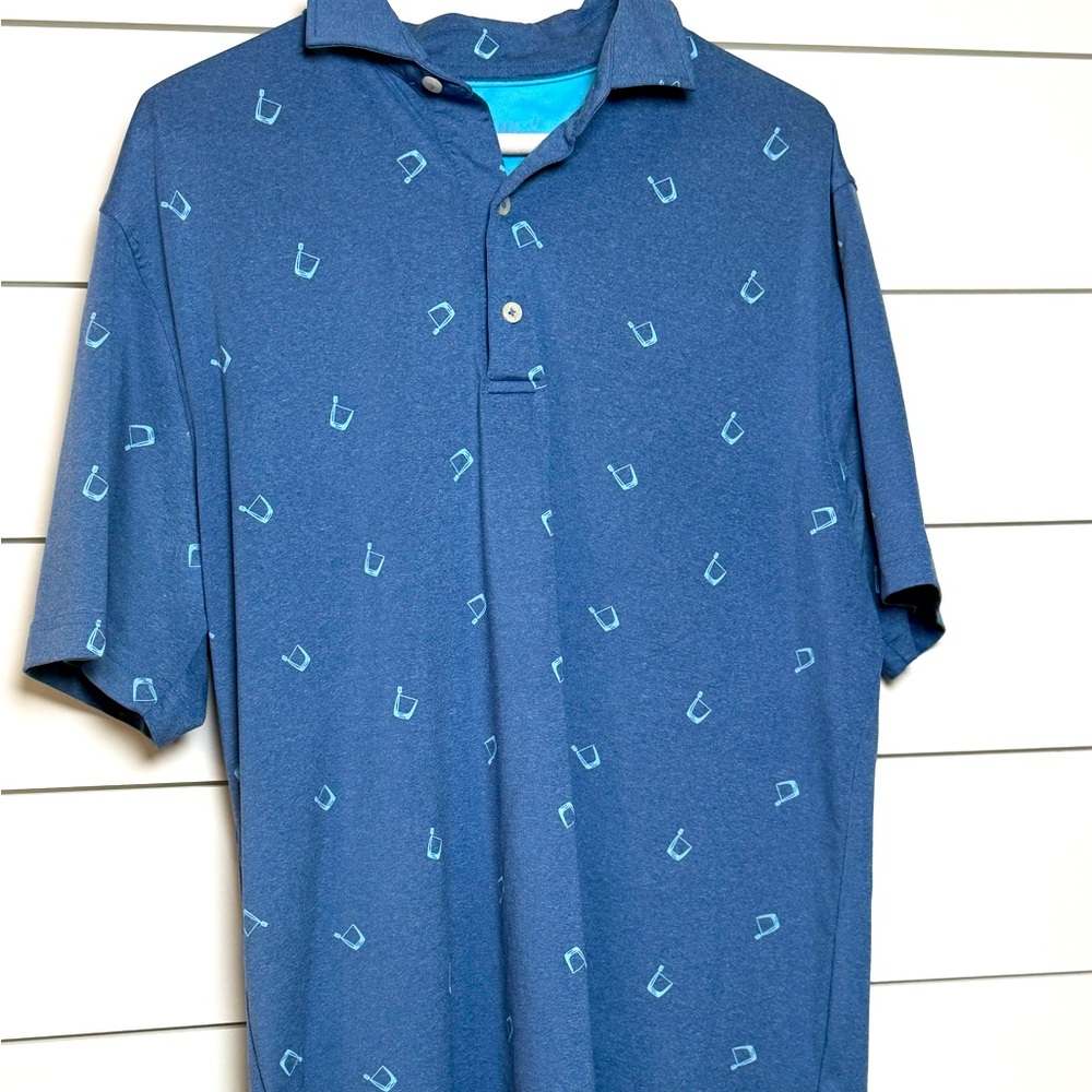 johnnie-O Navy Polo with Light Blue Micro Icons
